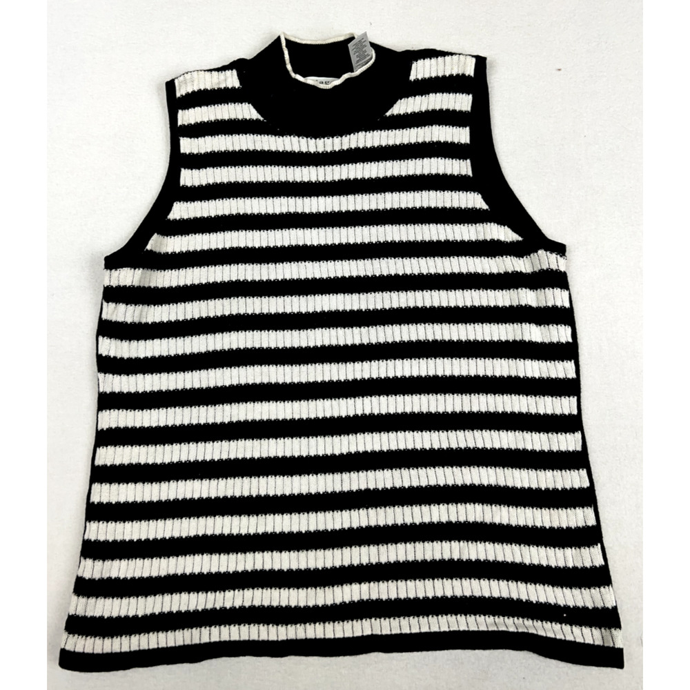 Vtg Villager Sleeveless Blouse Stretchy Ribbed 90s‎ Y2K Mock Neck XL Preppy Y2k